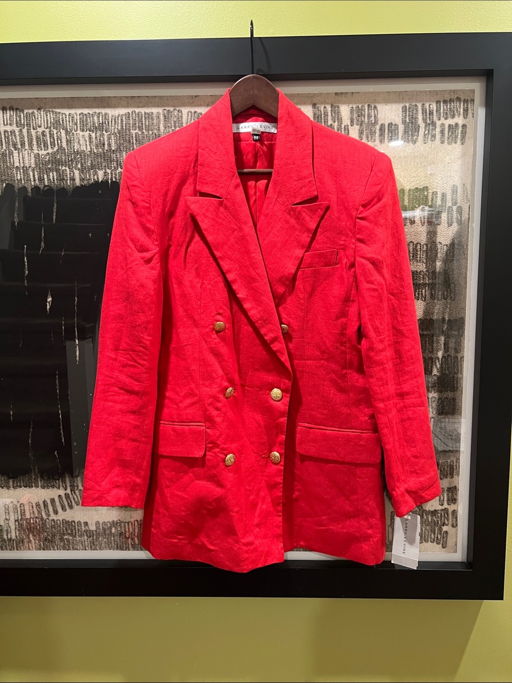 Vintage Larry Levine Red 100% Linen Double Breasted Blazer Gold Buttons S/M NWT